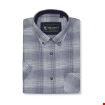 Kam S/S Textured Check Shirt - navy